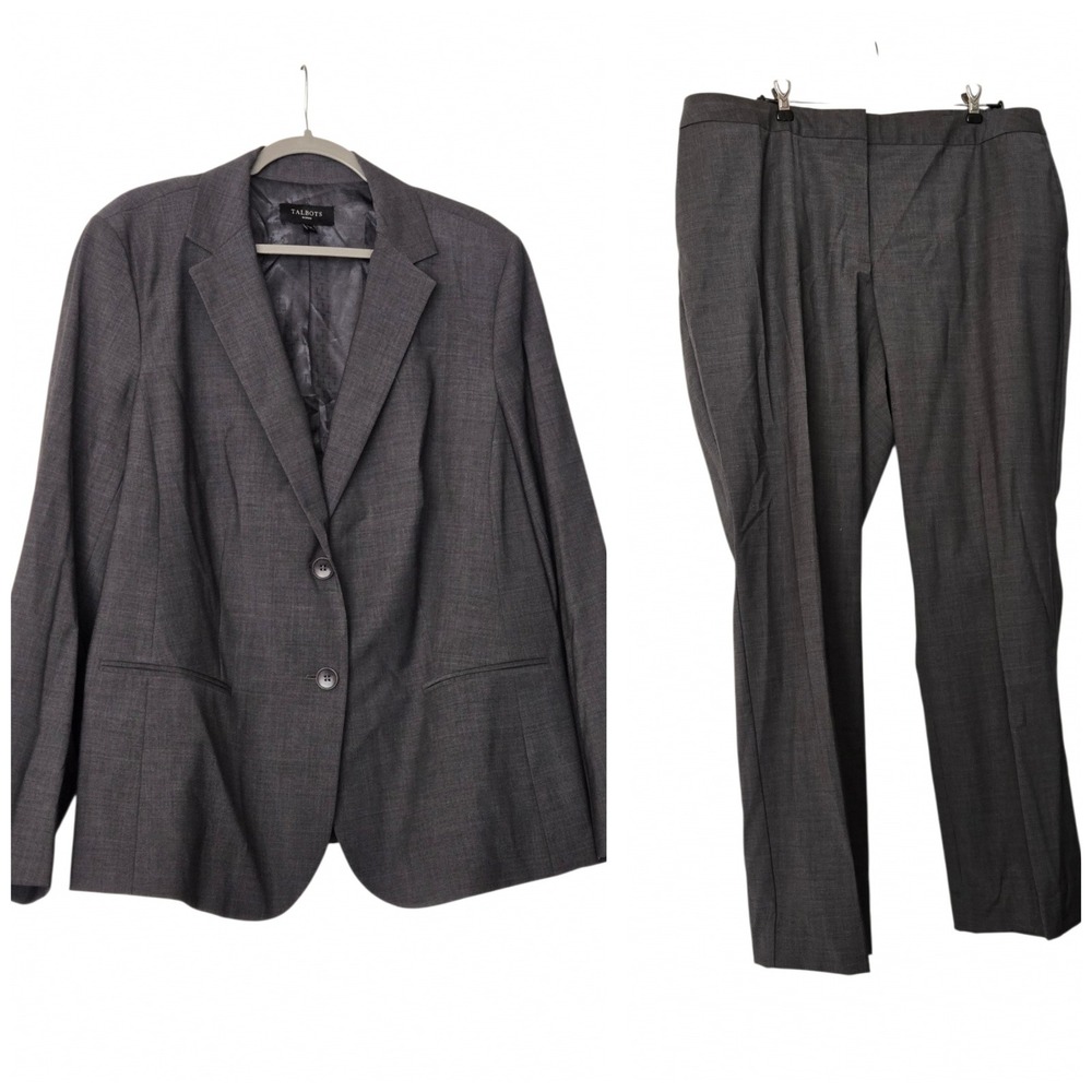 Talbots Woman Heritage Gray Wool Blend Pant Suit Blazer Trousers Set 18W